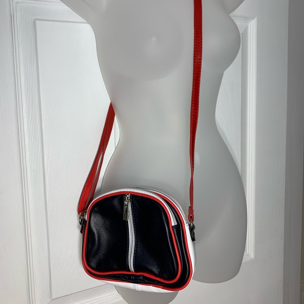 Red, White and Black Leather Crossbody